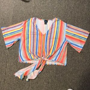 Multicolored Tie front crop top